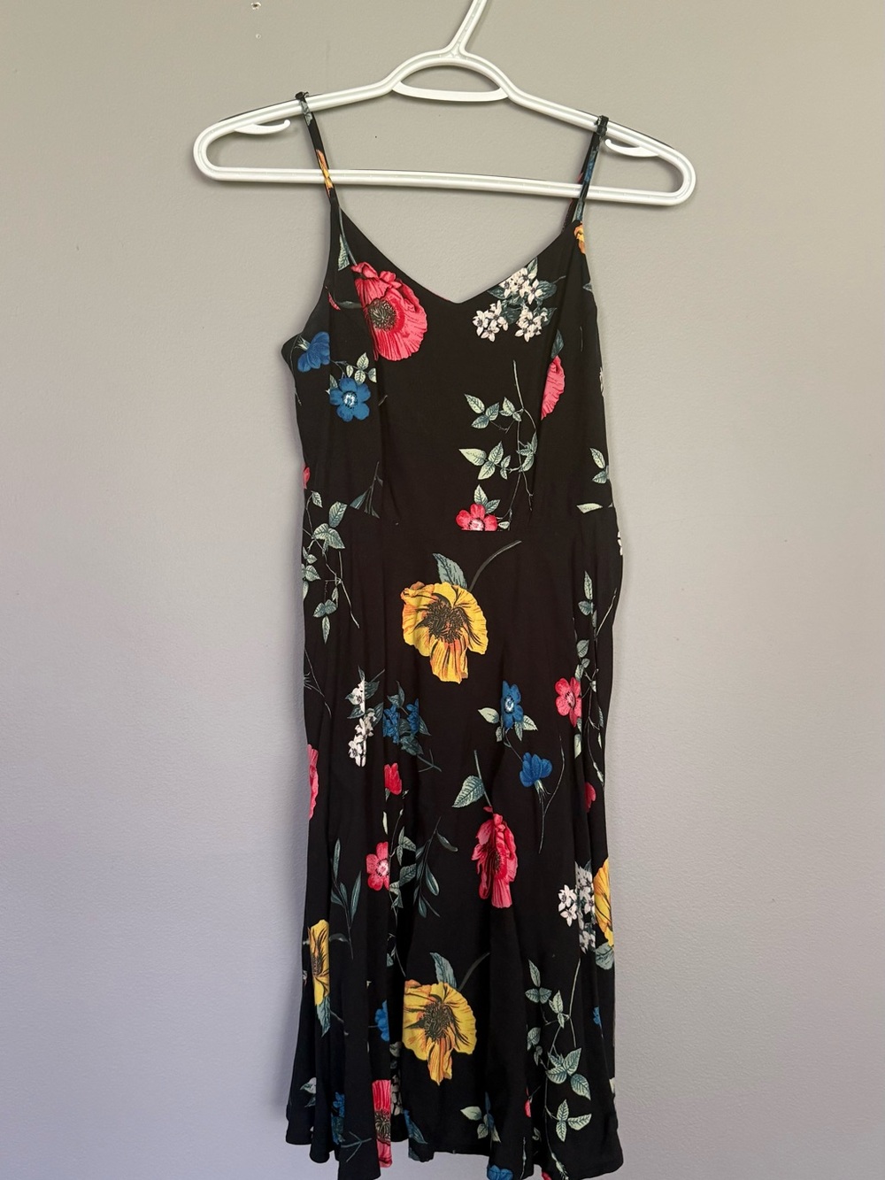 Old Navy Black Floral Midi Slip Dress with Yellow, Pink & Blue Blooms